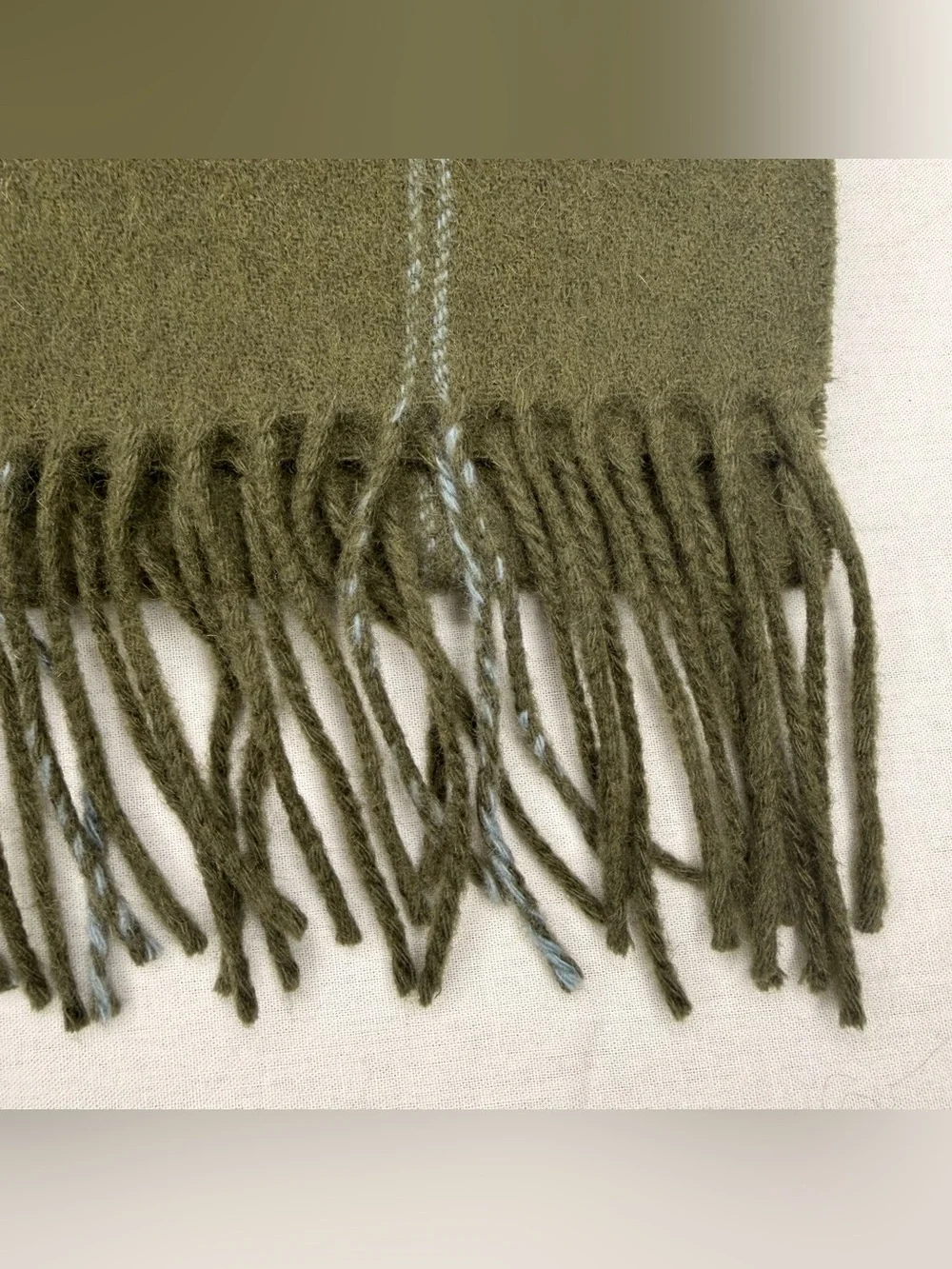 Pronto Uomo 100 Pure New Wool Scarf Olive Green Windowpane Fringe Woolmark